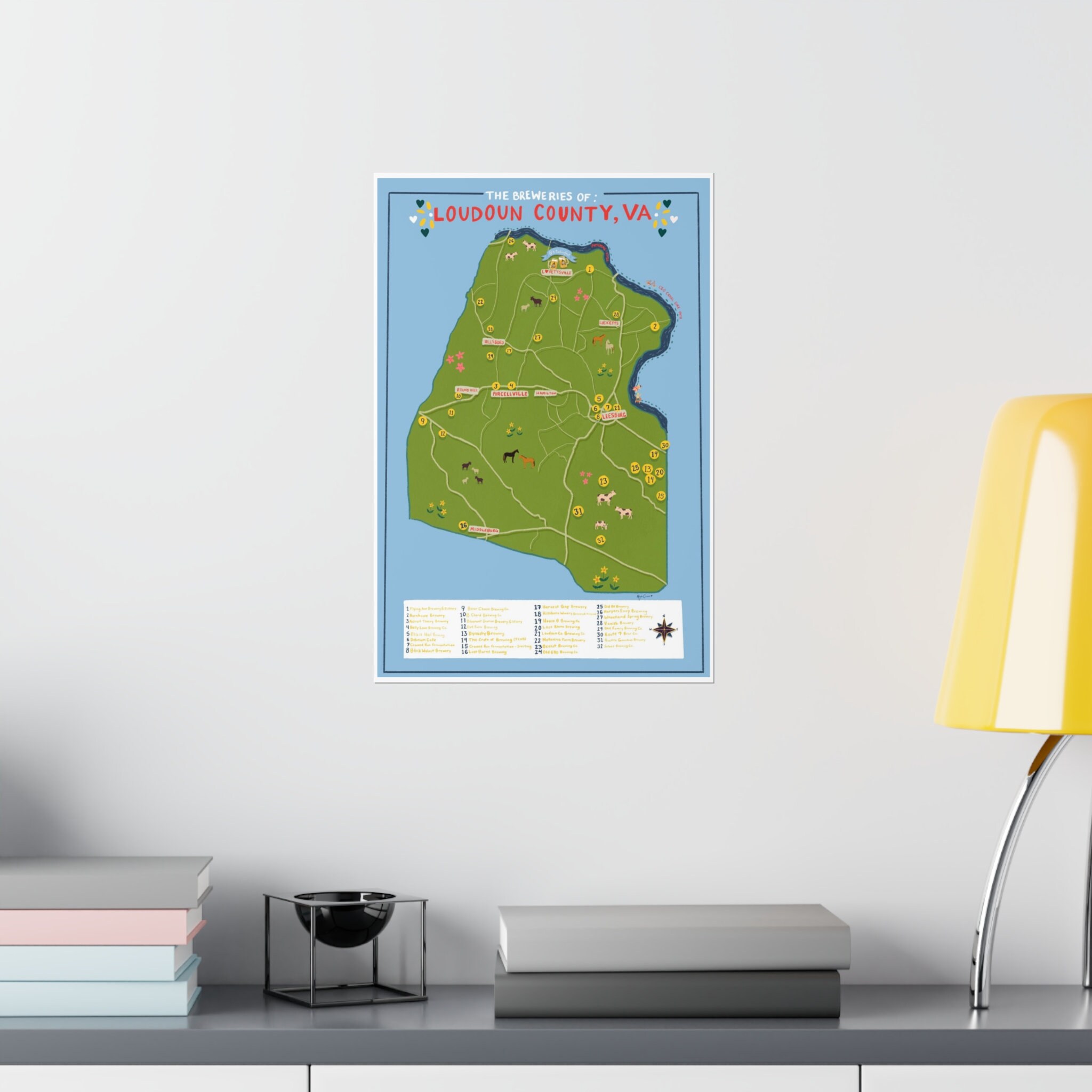 Loudoun County, Virginia Breweries Map, Pushpin Option Available, Print ...