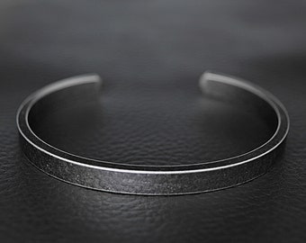 Mens Cuff Bracelet Stainless Steel Classic Viking Modern Norse Dark Silver Metal Bracelet
