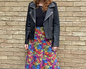 Falda midi vintage floral de corte A, estilo retro otoñal