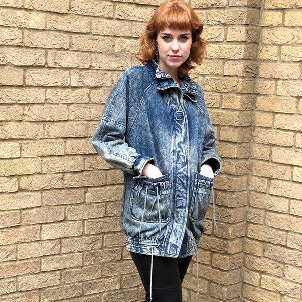 Veste en jean vintage des années 80, Parka, manteau d'hiver chaud, rétro délavé à l'acide, utilitaire unisexe pour hommes