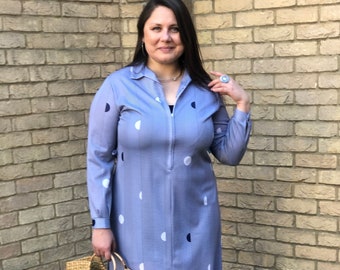 60s / 70s Vintage Psycadelic Op Art Abstract Polka Dot House Dress Retro Plus Size XL Retro