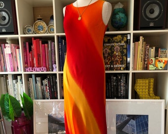 Jaren '90 Vintage Heldere Kleurrijke Ombre Funky Boho Abstract Zomer Retro MaxiDress