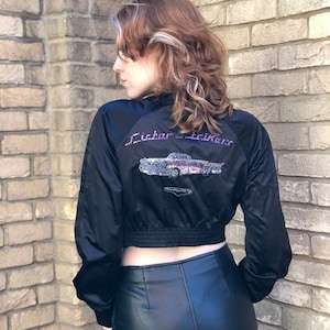希少90s裏原HECTIC多機能ナイロンジャケットブルゾンY2Kマスターピース RARE 90s Y2K Miss Sixty Cropped Black Satin Bomber Jacket Pink