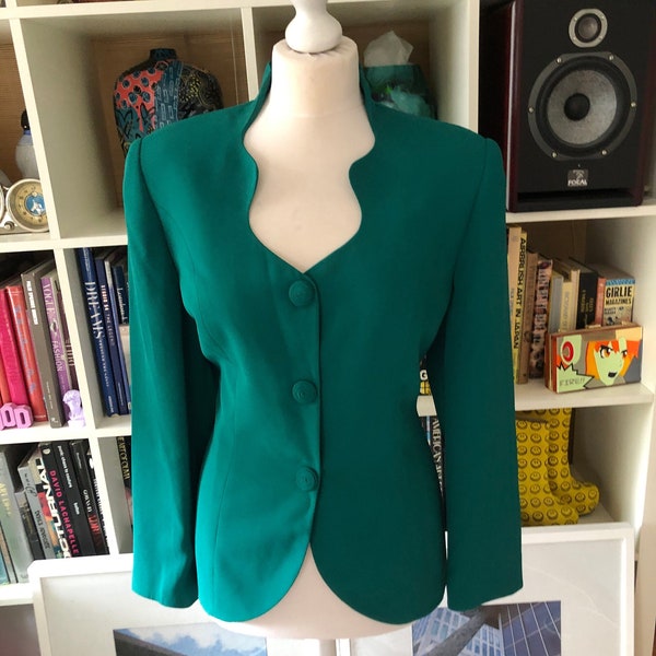 Veste de costume style Mugler ondulée verte chic des années 80, blazer sur mesure