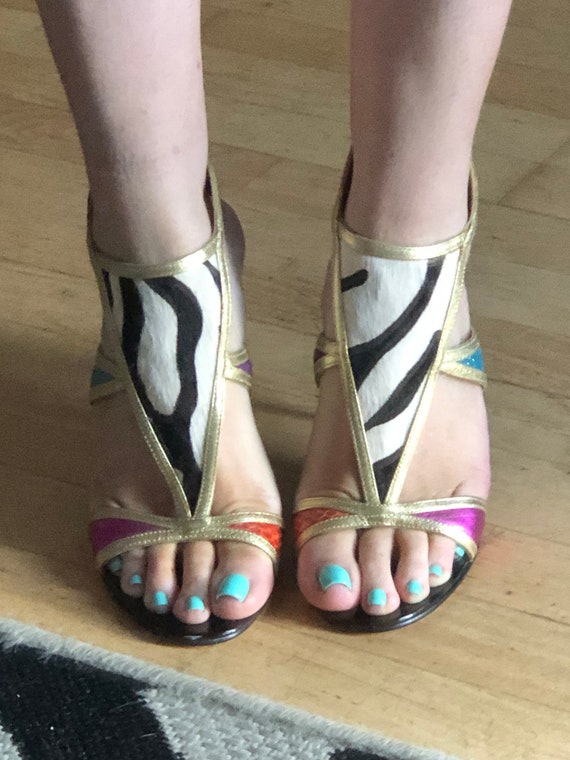 RARE 80s Style Zebra Rainbow Colourful Heels Shoes Stilettos Sandals Retro Funky Vintage Beverly Feldman Etsy Australia