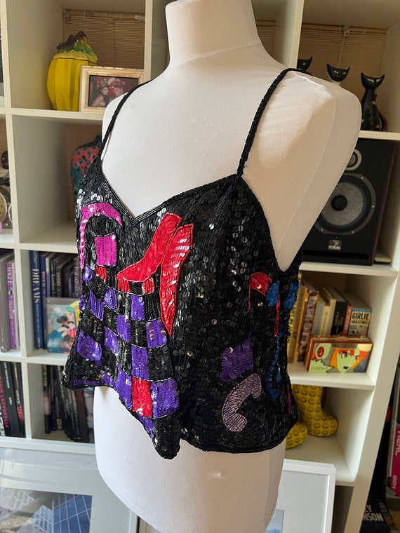 RARE 80s Sequin Checker Glitter Disco Frank Usher… - image 8