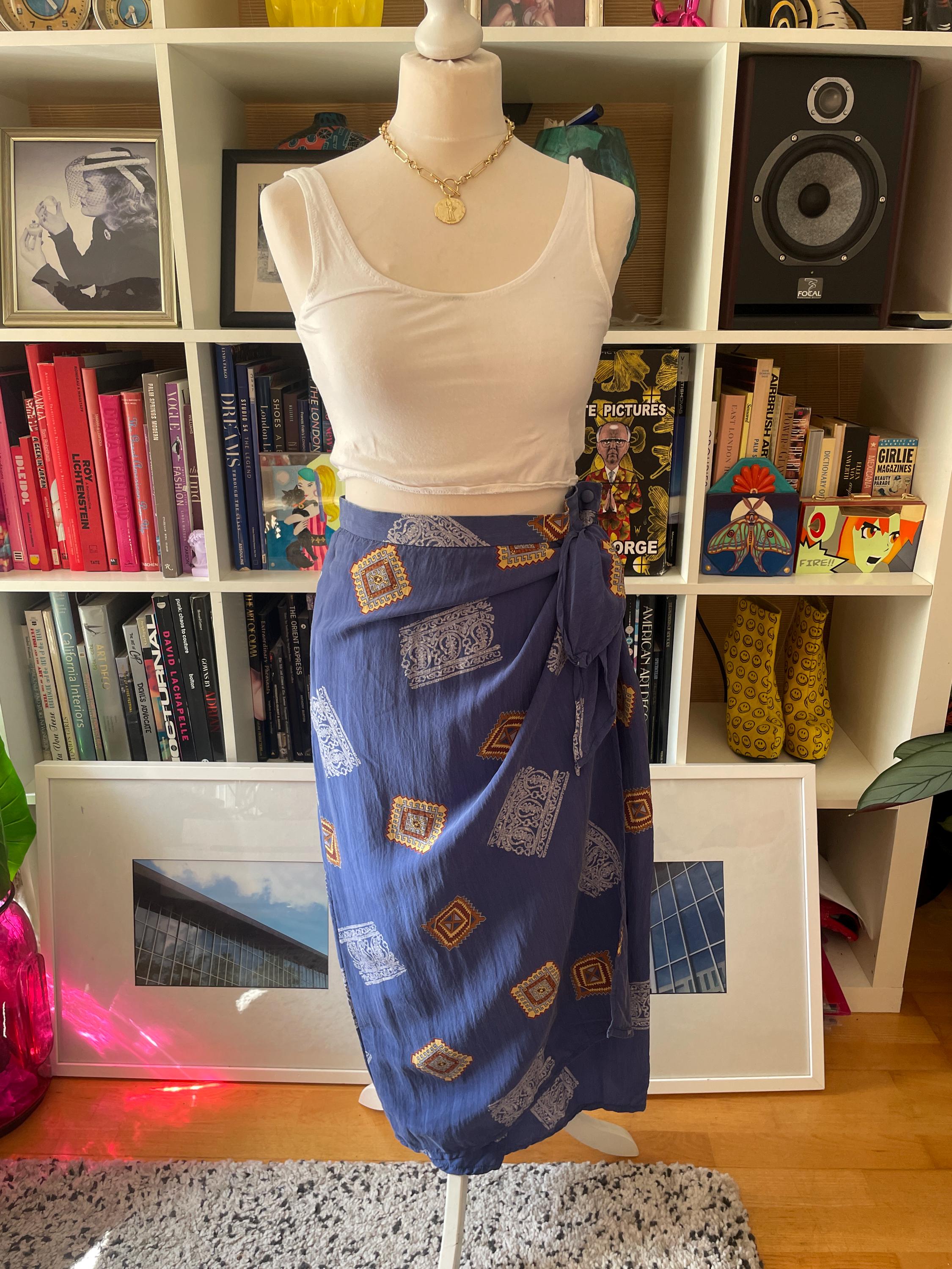 90年代ヴィンテージブルーボヘミアンプリントラップスカート - Etsy 日本