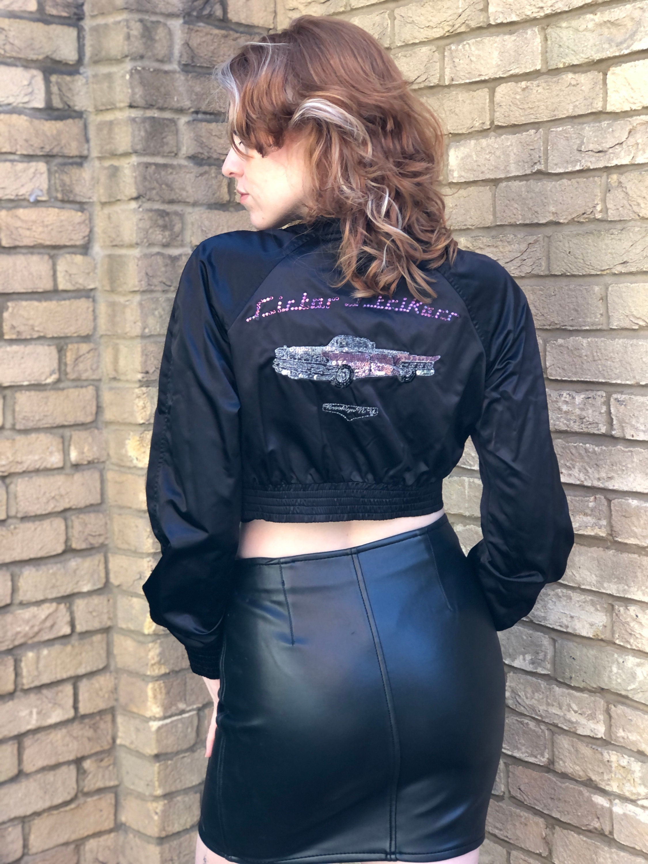 RARE 90s Y2K Miss Sixty Cropped Black Satin Bomber Jacket RARE 90s Y2K Miss Sixty Cropped Black Satin Bomber Jacket