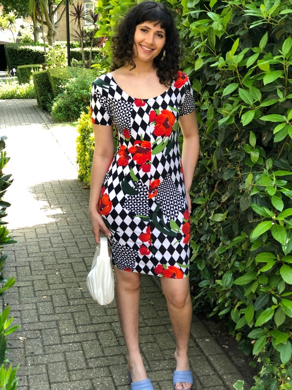 Printed Dress 80s Bodycon Dress AXXD 80s Dress,Lace Up Bodycon Polka Dot  Elegant Mid-length