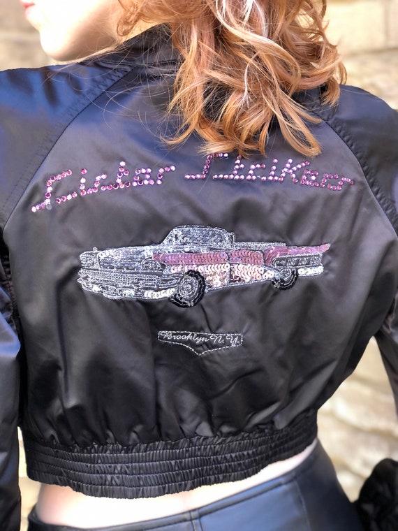 RARE 90s Y2K Miss Sixty Cropped Black Satin Bomber Jacket RARE 90s Y2K Miss Sixty Cropped Black Satin Bomber Jacket