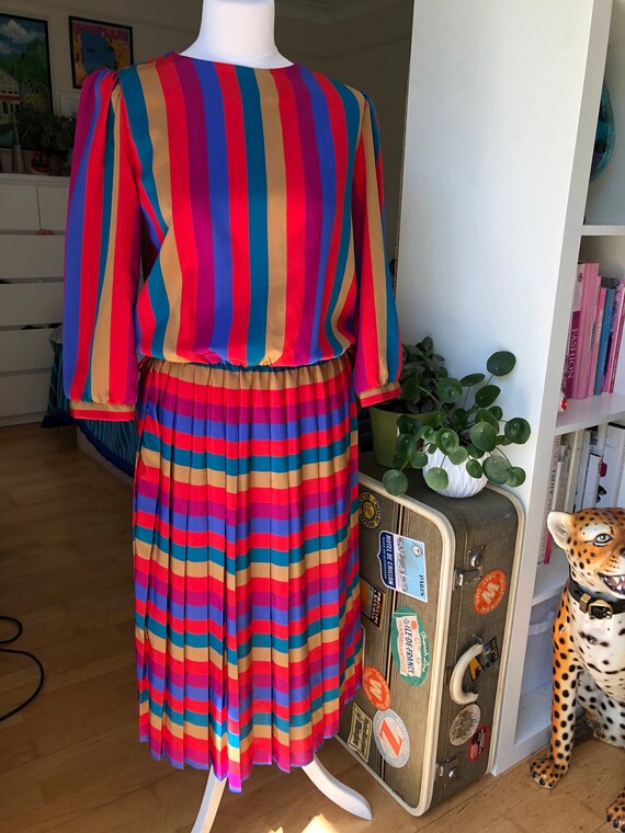 Rainbow Babe- 80s Berkertex rainbow stripe pleated