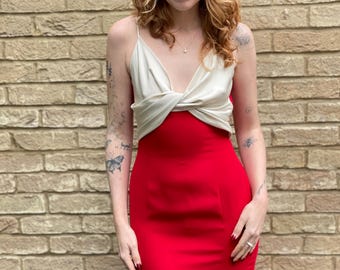 80s 90s Vintage Sexy Red Bodycon Wiggle Mini Cocktail Dress