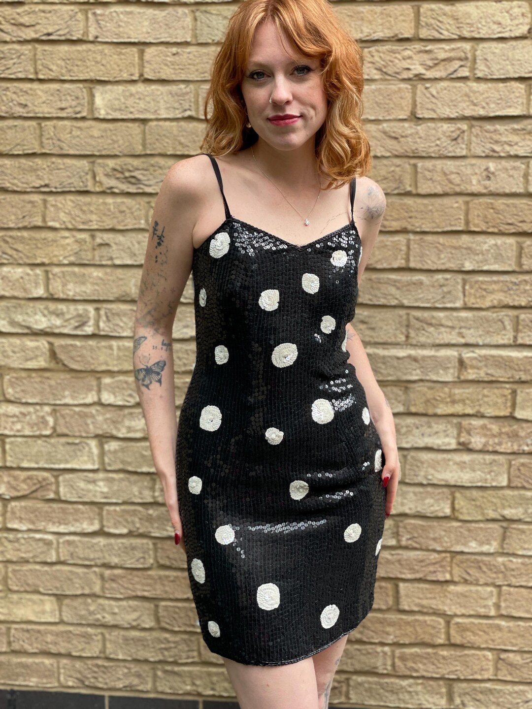 Vintage Black Tiny Polka Dot Hoodie Dress