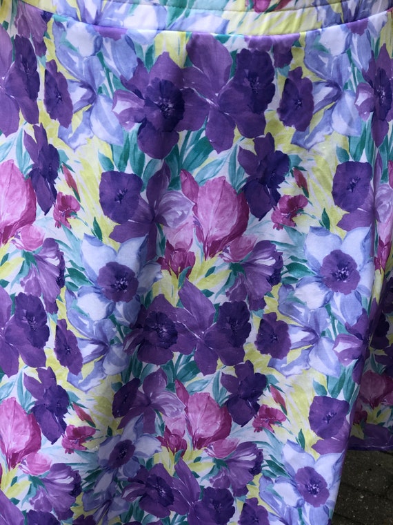 80s Purple Floral Pastel Purple Midi Full Skirt R… - image 5