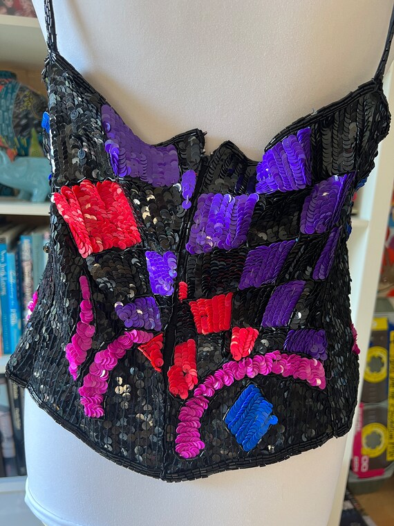 RARE 80s Sequin Checker Glitter Disco Frank Usher… - image 9