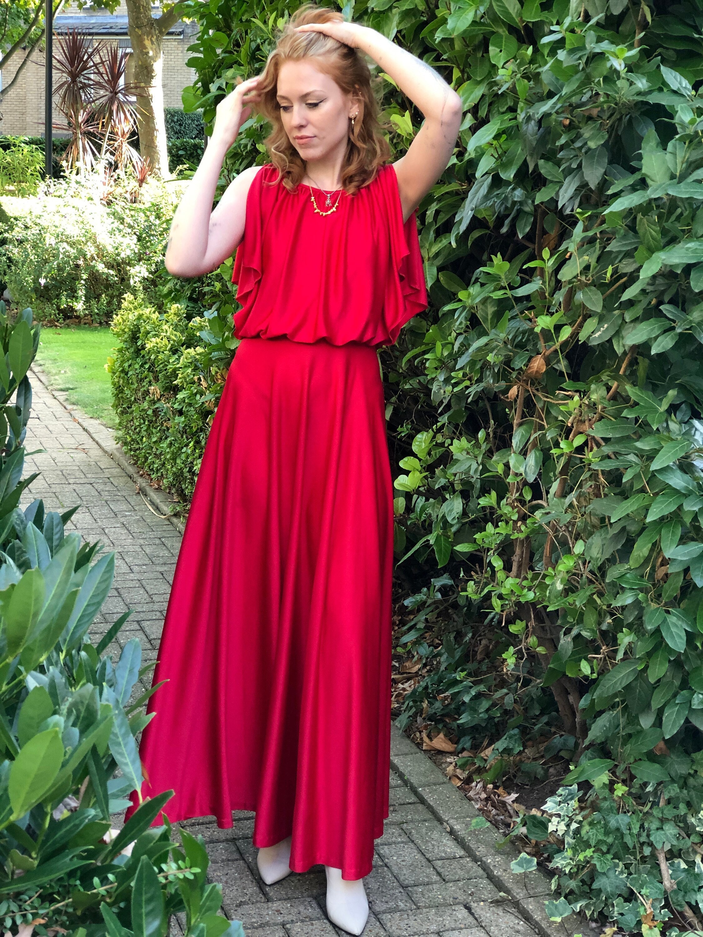 70s 80s Vintage Red Disco Party Formal Prom Long Maxi Dress Gown Retro Glam 70s 80s Vintage Red Disco Party Formal Prom Long Maxi Dress Gown Retro Glam