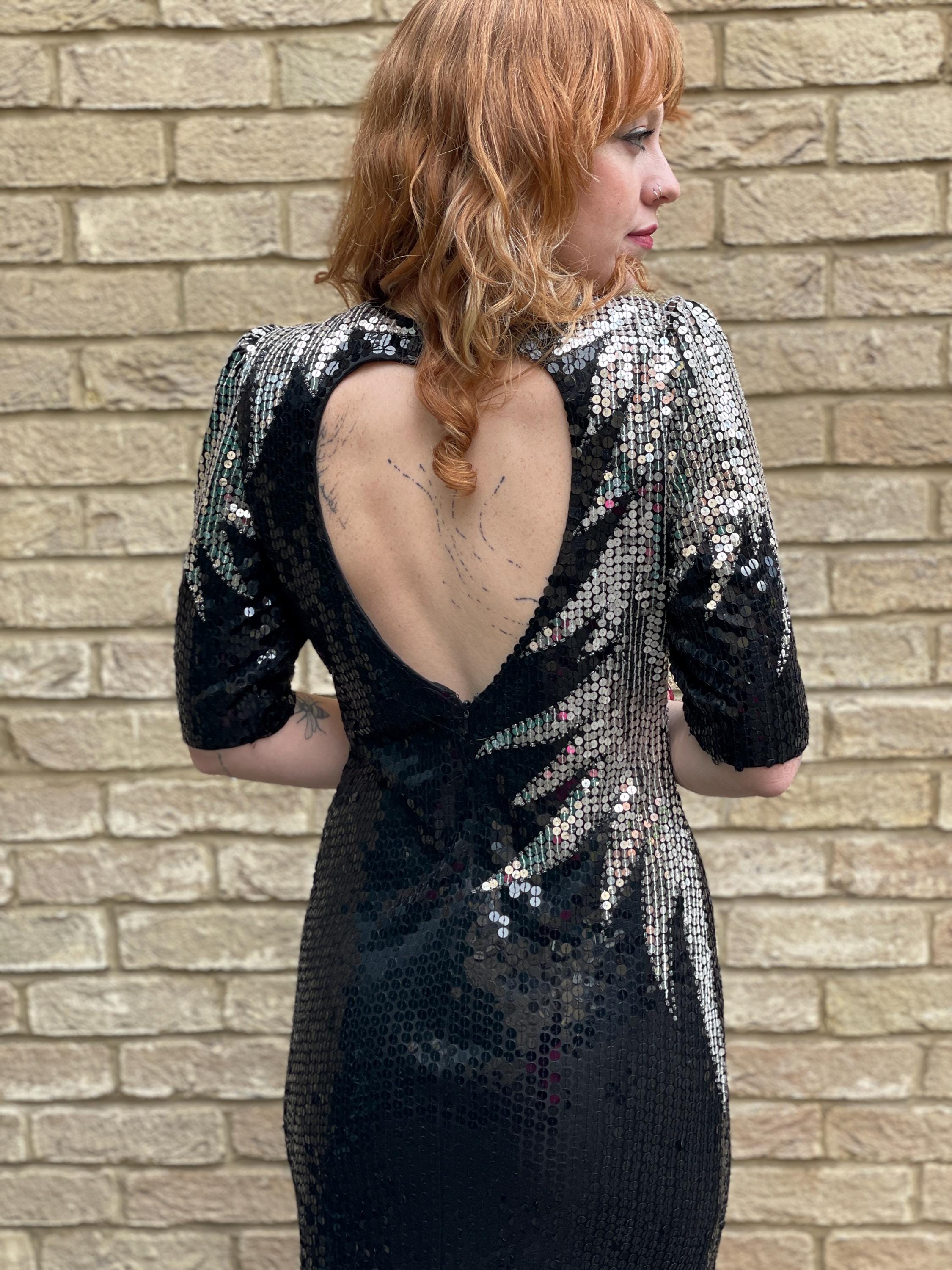 RARE 80s Vintage Black Silver Sequin Evening Party Prom Cocktail Dress -  Etsy