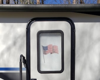 RV/Camper Door Cover -  100% Blackout/Privacy - American Flag Flying