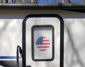 RV/Camper Door Cover -  100% Blackout/Privacy - American Flag Circle