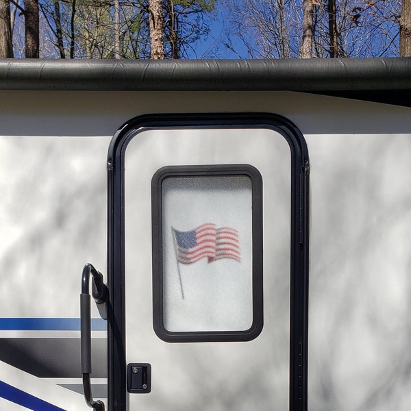 RV/Camper Door Cover -  100% Blackout/Privacy - American Flag Flying