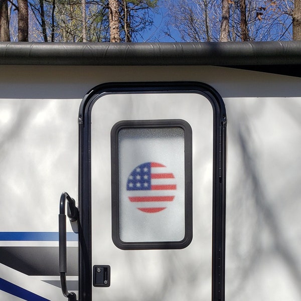 RV/Camper Door Cover -  100% Blackout/Privacy - American Flag Circle