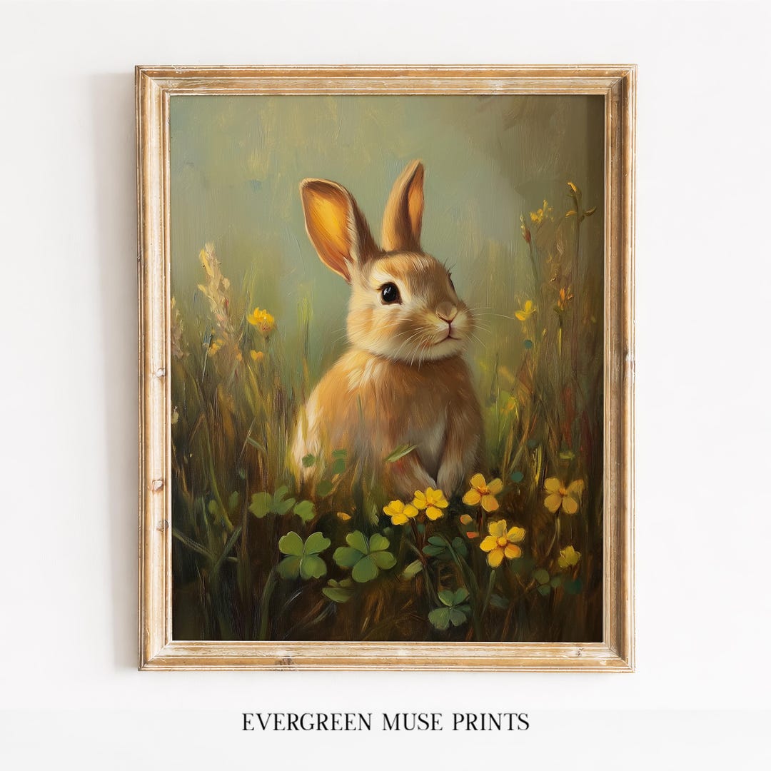 Cottage Core Rabbit Cottagecore Rabbit Clover Print – Cozy Woodland Pastoral Bunny Art ...