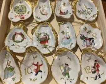 Twelve Days of Christmas Oyster Shell Ornaments Set