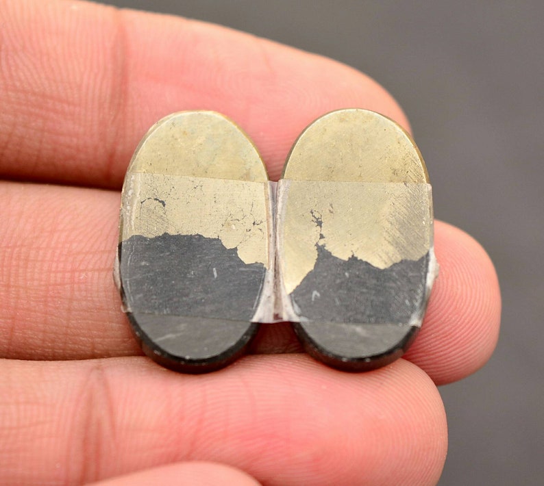 Golden Apache Pyrite Pair Cabochon.. Oval Cabochon...22x12x3 mm..31 Cts..#G155 Apache Pyrite Cabochon Pair..