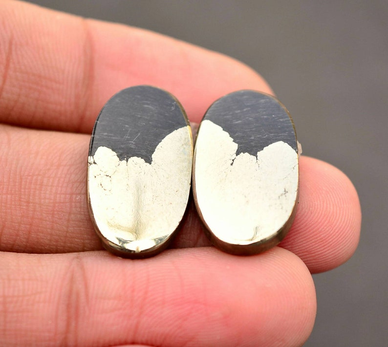 Golden Apache Pyrite Pair Cabochon.. Oval Cabochon...22x12x3 mm..31 Cts..#G155 Apache Pyrite Cabochon Pair..