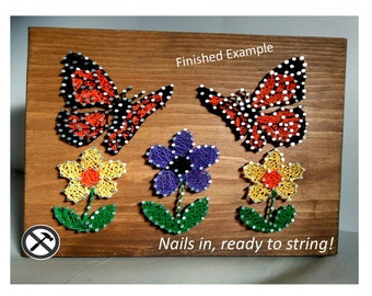 Nails in, ready to string, no tools required, choice of colors, Butterfly, Flowers, colorful, unique, different, easy, fun!