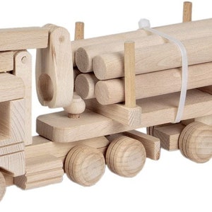 Wooden Truck With Logs & Crane, Log Carrier, Dumper Truck, Natural Toy, Eco Toy