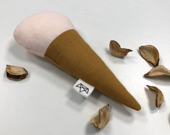 Ice cream Rattle, Natural Toy, Linen Baby Toy, Newborn Gift