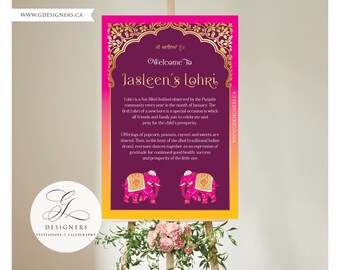 Lohri Party Signs, Lohri Welcome Signs, Lohri Signs, Lohri Printables, Baby Girl Lohri, Sikh Wedding Invitations & Sign,  Sangeet Jaggo Sign