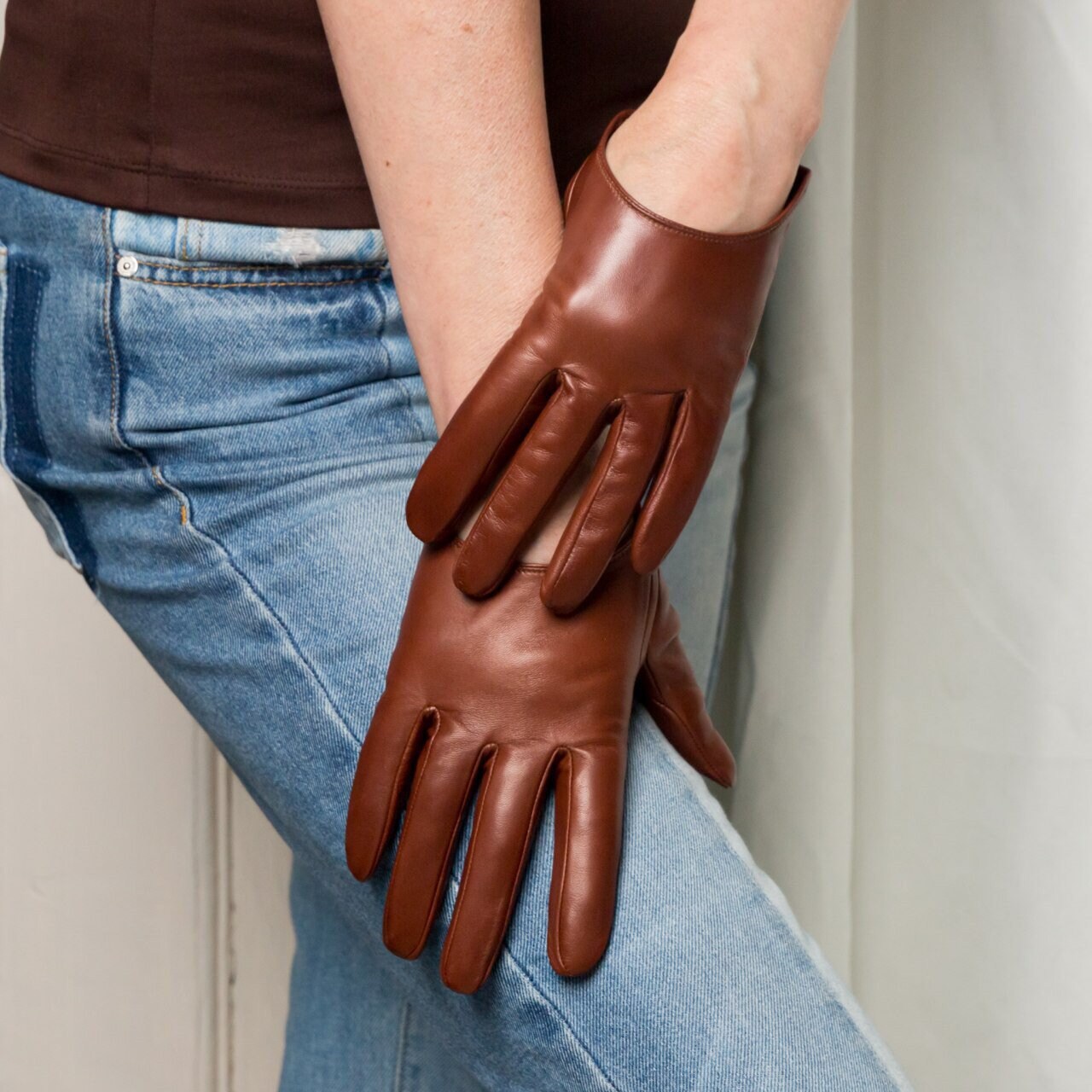 Red Leather Women Gloves Etsy