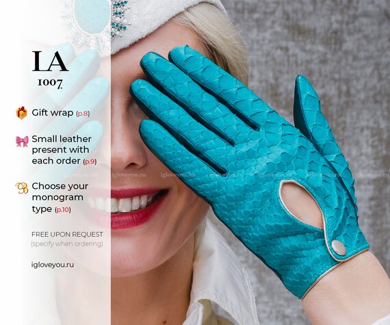 turquoise leather gloves
