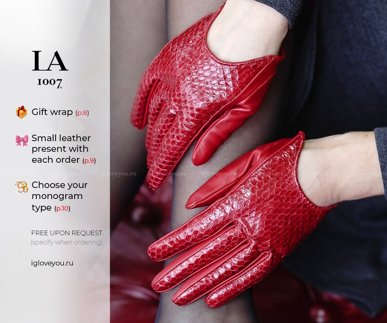 Women Red Python and Red Leather Gloves Gold Python and Red Etsy