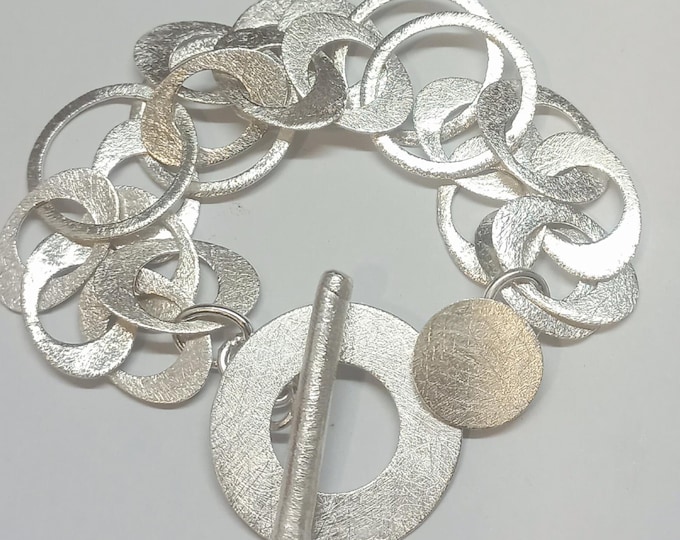 Silver bracelet, handmade link bracelet, 925 sterling silver, ice matt brushed, statement bracelet.