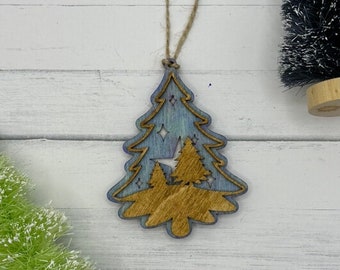 Layered Winter Tree Hand Painted Christmas Ornament | Stocking tag | 2022 | Holiday | Custom | Holiday | Décor | Christmas | Tis The Season