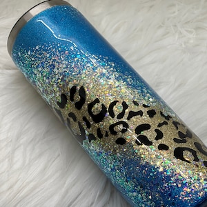 Royal Blue Gold Leopard Swirl Glitter Epoxy Tumbler