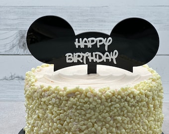Personalized Happy Birthday Cake Topper | Disney Themed Cake Topper | Custom Cake Topper | Baltic Birch | Acrylic | Mickey