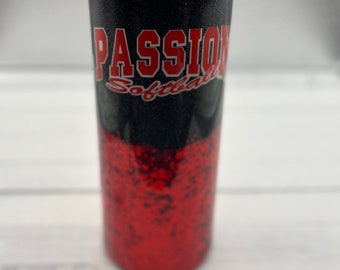 Passion Softball Custom Glitter Tumbler 20 Ounce Skinny