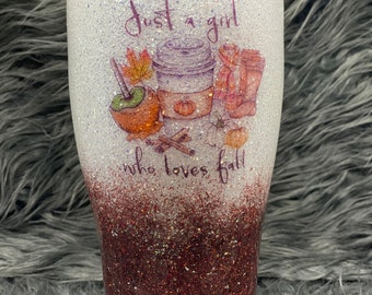 Just a Girl Who Loves Fall Halloween Fall Custom Glitter Tumbler