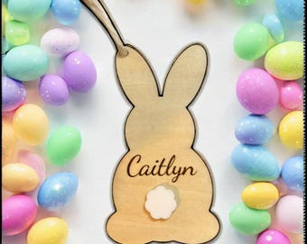 Personalized Easter Bunny Tag | Custom Name Easter Basket Tag | Engraved Wooden Name Tag | Easter Gift for Kids | Custom Bunny Name Tag