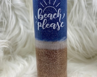 Beach Please Glitter Tumbler
