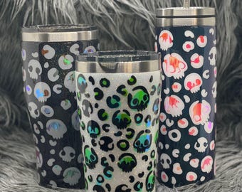 Skull Leopard Print Glitter Tumbler