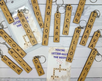 Custom Scrabble Name Keychain for Kids | Personalized Backpack Tag | Teacher Gift | End of School Favor | Classroom Gift