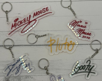 Disney Inspired Character Autograph Engraved Acrylic Keychains