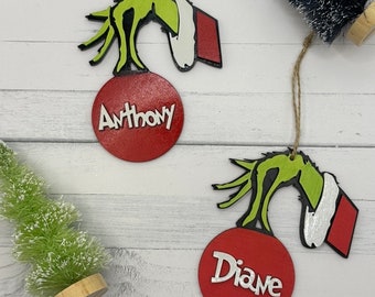 Grinch Hand Inspired Holiday Ornament | Personalized |Custom | Holiday | Decor | Christmas