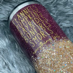 Flannels Pumpkins Hayride Bonfire S’mores Fall Halloween Fall Custom Glitter Tumbler