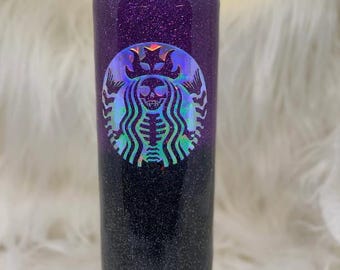 Vaso de café con esqueleto espeluznante y brillantina / Diseño personalizado inspirado en Sbux de Halloween / ¡Perfecto para tragos embrujados!